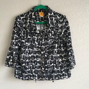 Ruby Rd. Black and White Graphic Jean Jacket